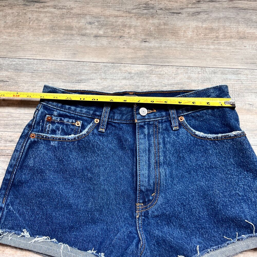 Abercrombie & Fitch Annie High Rise Denim Shorts Size 27 Dark Wash Raw Hem NWT - Picture 6 of 10